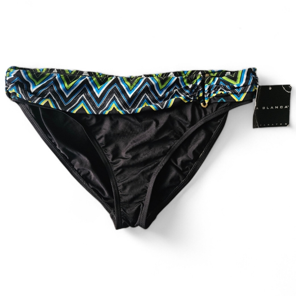 NWT LA BLANCA Chevron Banded Hipster Black Bikini Bottom | SZ 14